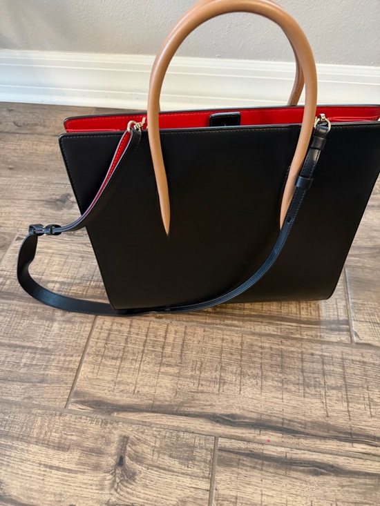 Christian Louboutin Handbags - Christian Louboutin Black Tote with Tan Handles and Red Interior Trim